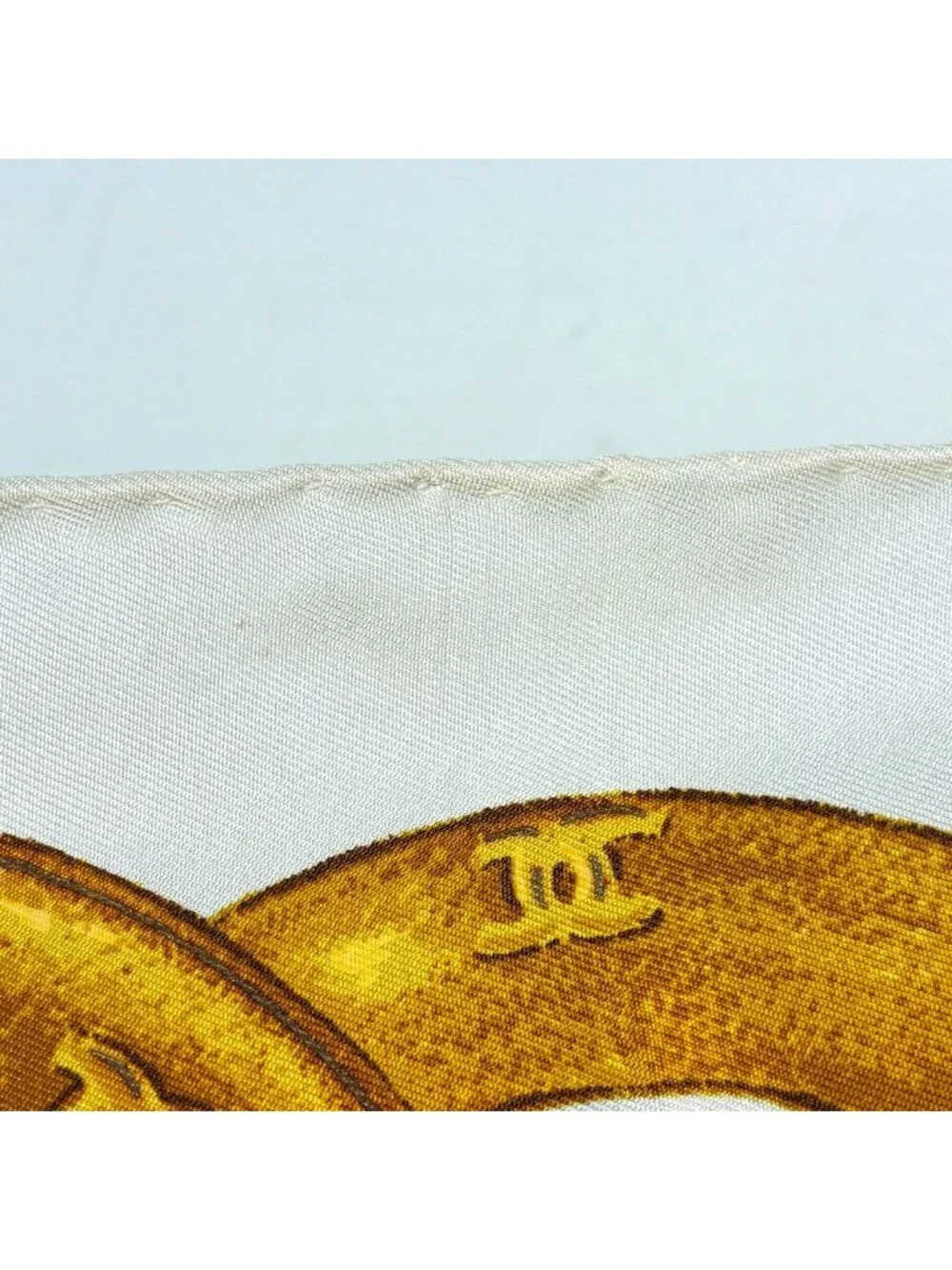 Chanel Scarf CC Logo Silk White Multicolor